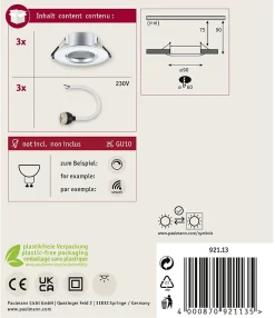 Spot encastré Kit de 3 fixe rond 90mm GU10 max. 3x10W 230V gradable Chrome mat