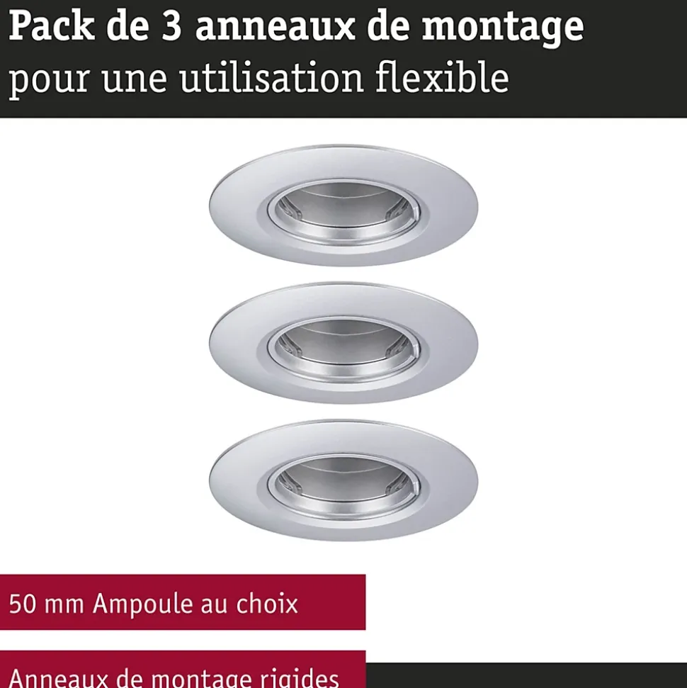 Spot encastré Kit de 3 fixe rond 90mm GU10 max. 3x10W 230V gradable Chrome mat