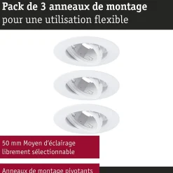 Spot encastré Kit de 3 orientable rond 90mm 30 GU10 max. 3x10W 230V gradable Blanc