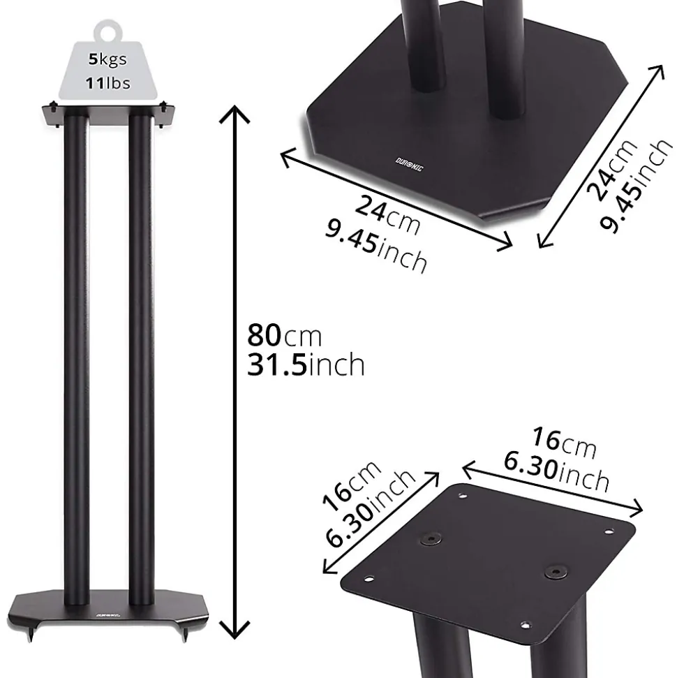 SPS1022-80 Pieds enceintes 80 cm lestables avec du sable Cônes anti vibrations Set de 2 pour hifi stéréo home cinema Duronic