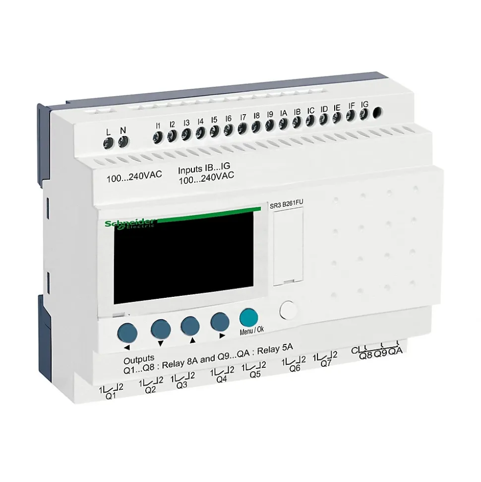 Sr3b261fu Schneider - Automate Zelio Logic - Relais Intelligent 26 E/s Extensibles - 100 à 240vca - Horloge + Afficheur