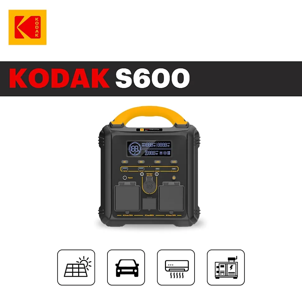 Station Électrique Portable KODAK S600 - Batterie LiFePO4 551Wh - Recharge Rapide - Générateur Solaire Léger et Compact