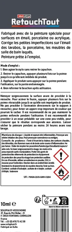 Stylo retouche sanitaires Retouchtout coloris blanc 10ml Soloplast