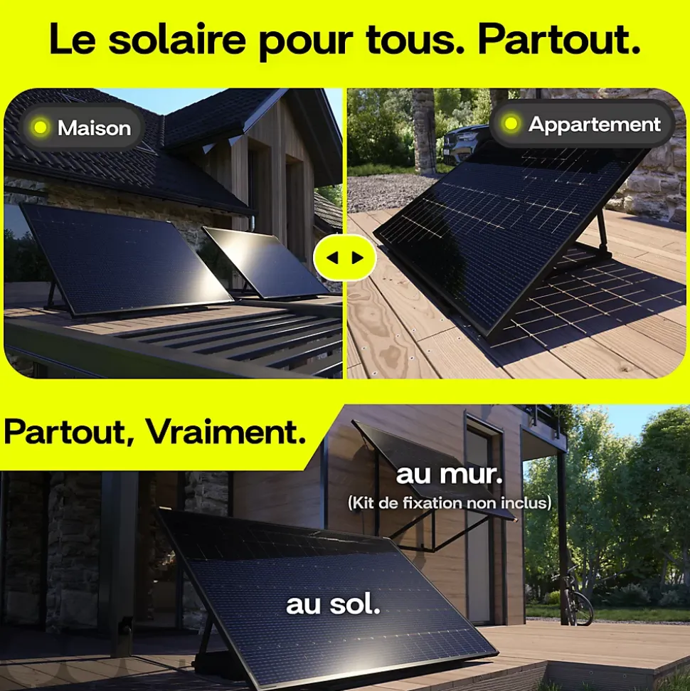 Sunology PLAY2, Kit 4 panneaux solaires complet 1840W bifacial, 4 Stations solaire livrées assemblées, Installation sol ou mur