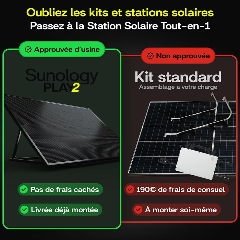 Sunology PLAY2, Panneau solaire complet 460W bifacial, Station solaire livrée assemblée, Installation sol ou mur