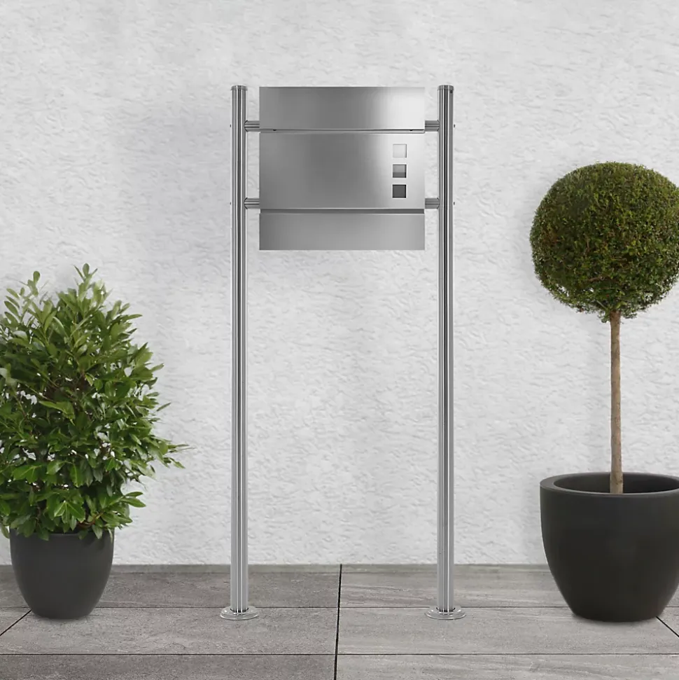 Support de boîte aux lettres acier inoxydable argent support modern 55x120x9 cm