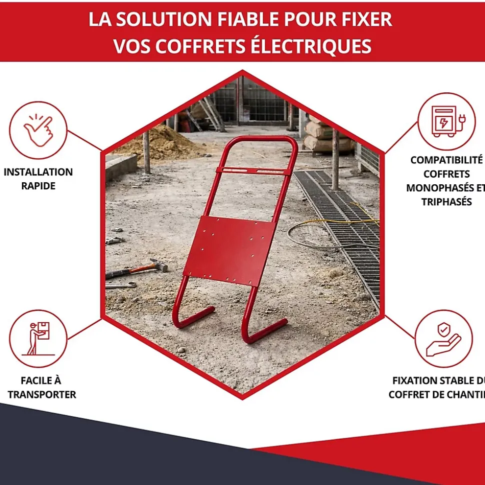 Support pour coffret électrique de chantier ATOLE - Compatible Monophasé & Triphasé - Socle Métallique 635 x 265 mm