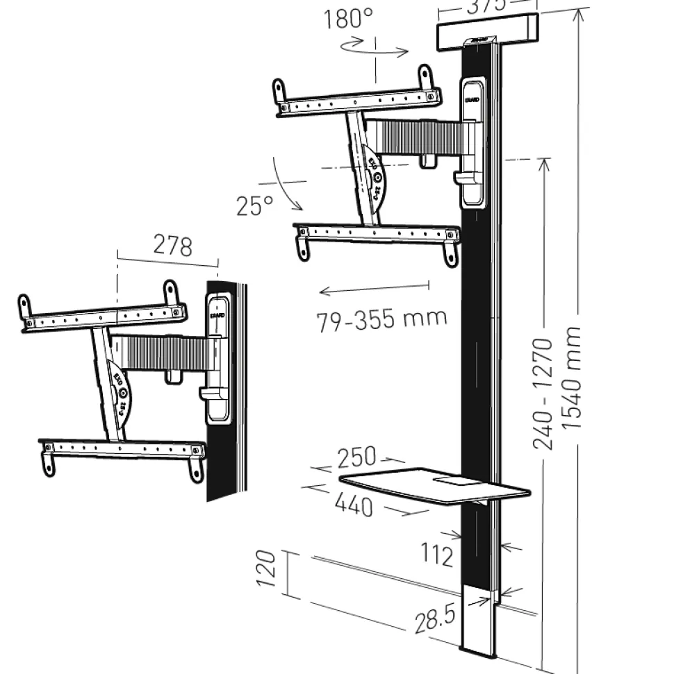 Support TV inclinable et orientable Erard Exostand 600 pour écran 50" à 85"