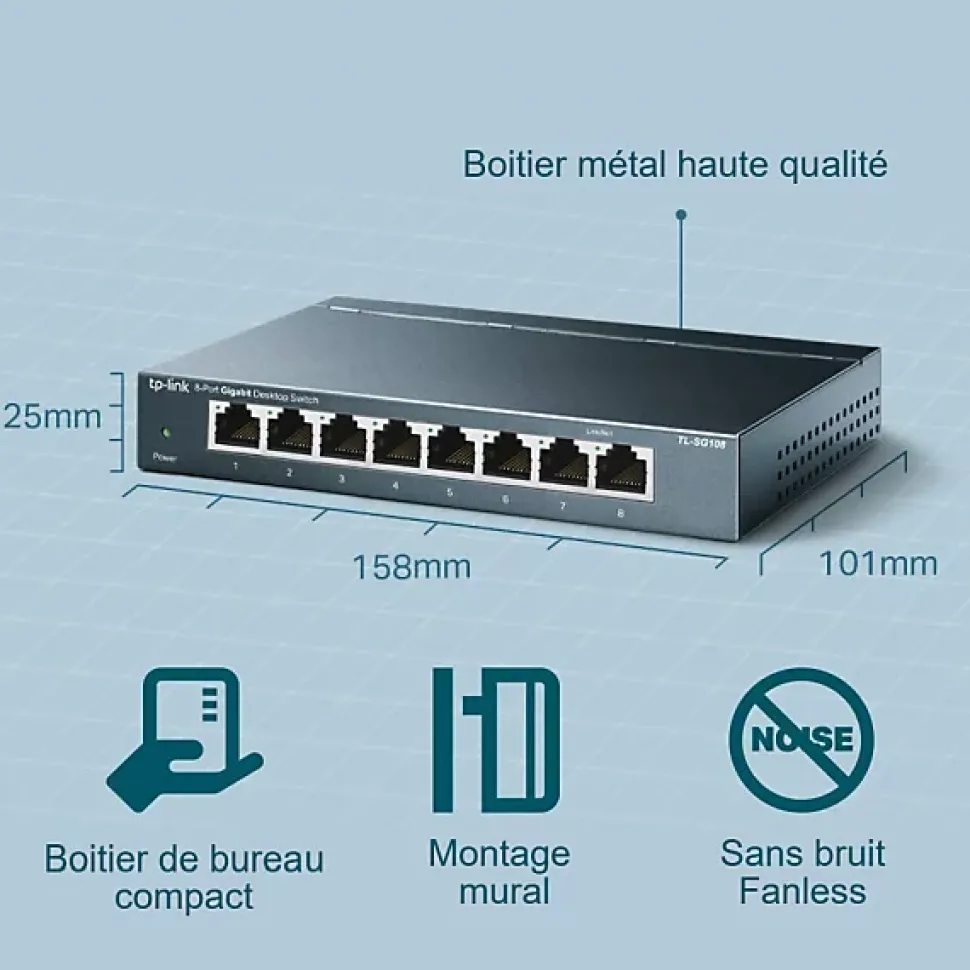 Switch de bureau 8 ports 10/100/1000 Mbps TP-Link