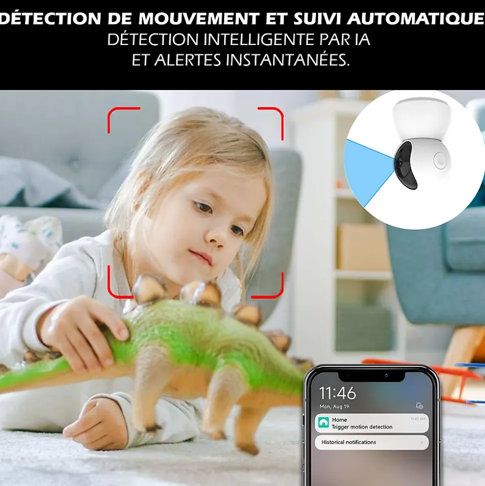 Système d'alarme connecté Caméra rotative 4MP avec Sirène intégrée