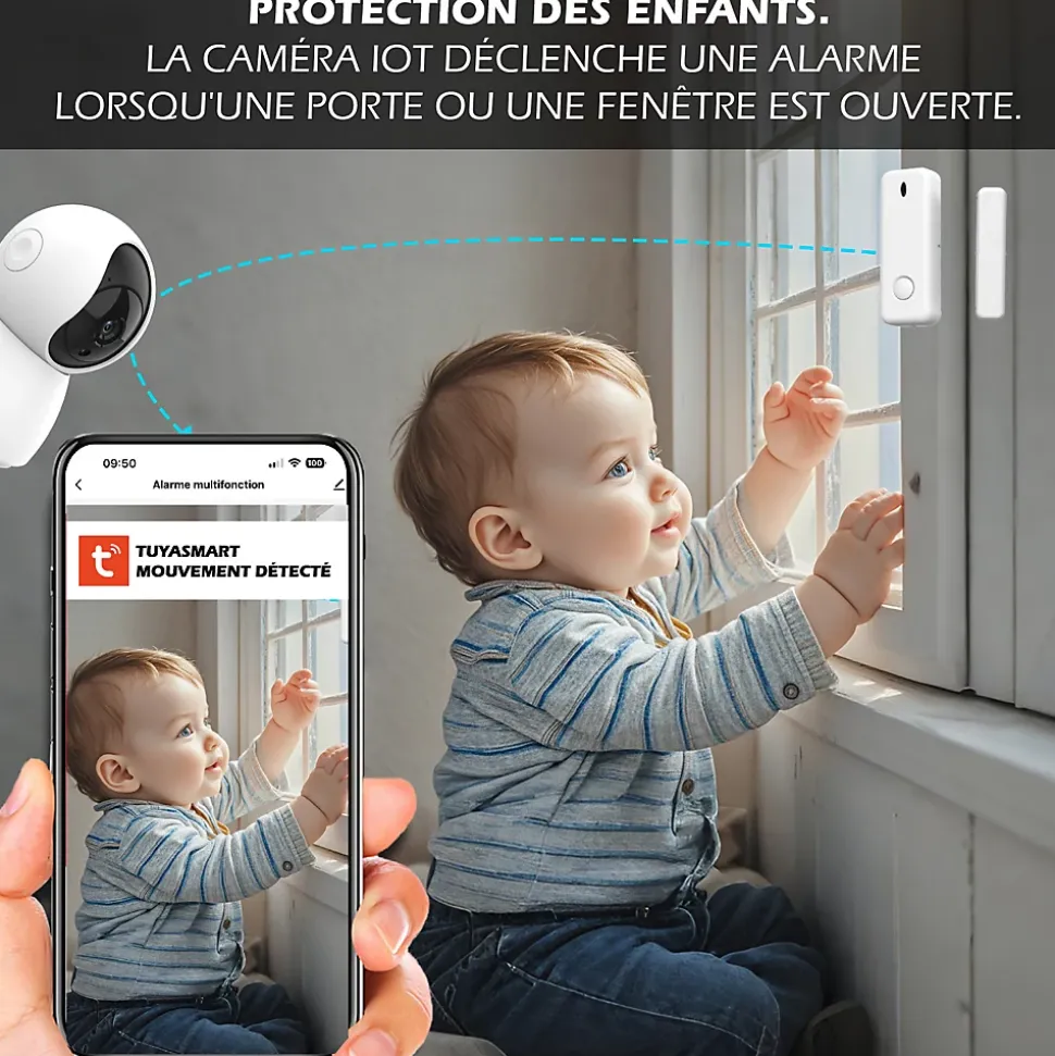 Système d'alarme connecté Caméra rotative 4MP avec Sirène intégrée