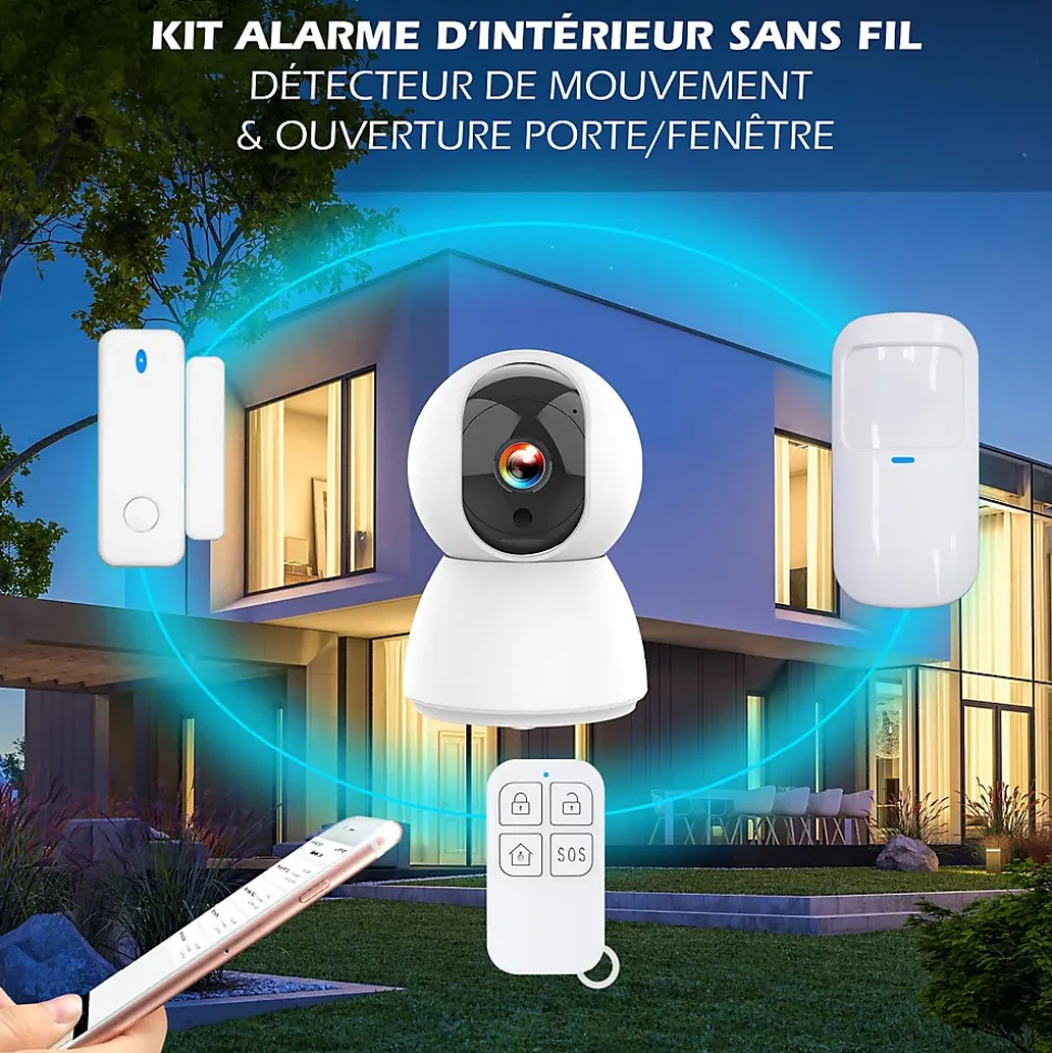 Système d'alarme connecté Caméra rotative 4MP avec Sirène intégrée