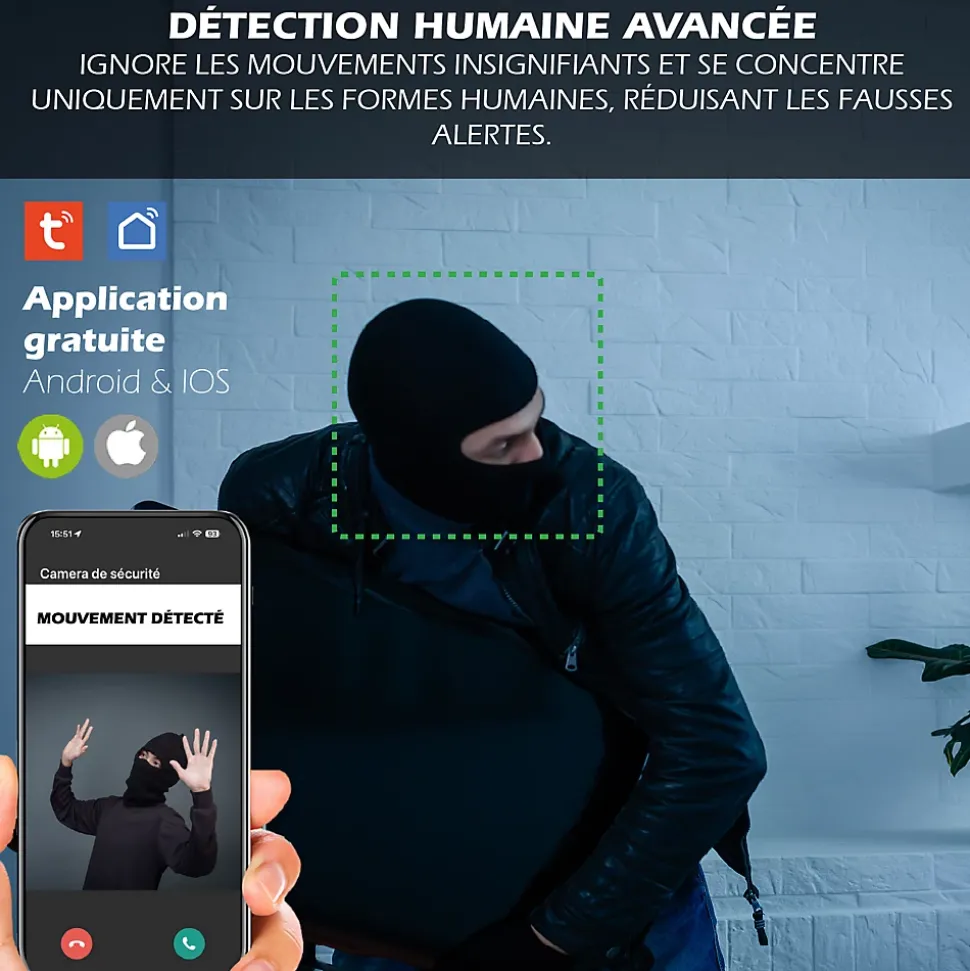 Système d'alarme étendu connecté Caméra rotative 4MP avec Sirène intégrée