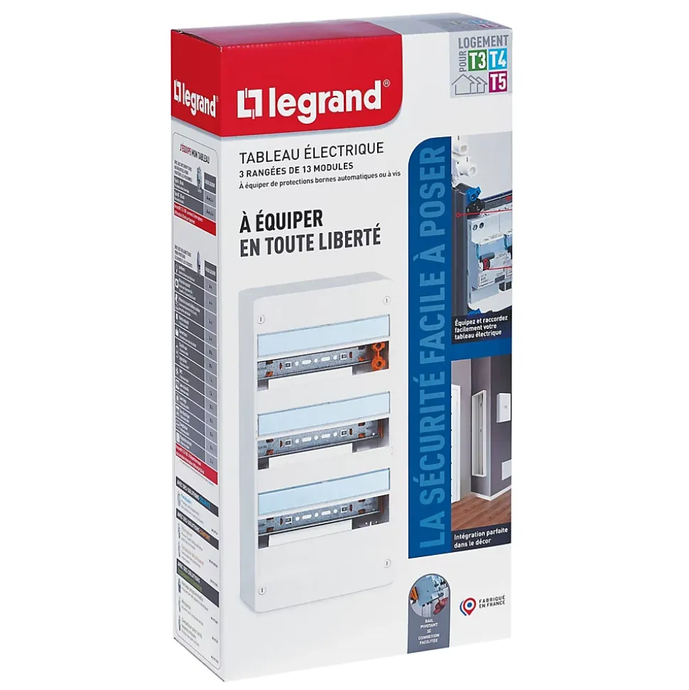 Tableau électrique à équiper 3 rangées - 39 modules Legrand