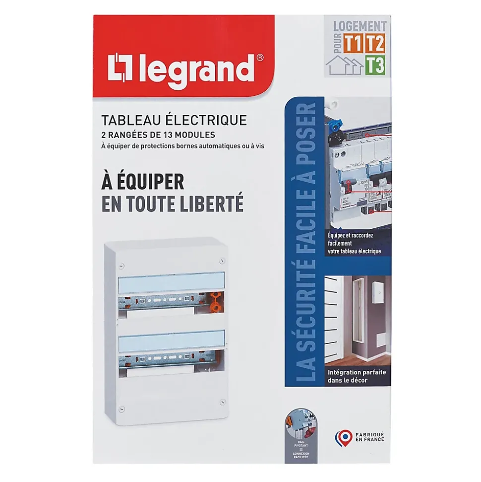 Tableau électrique à équiper 2 rangées - 26 modules Legrand