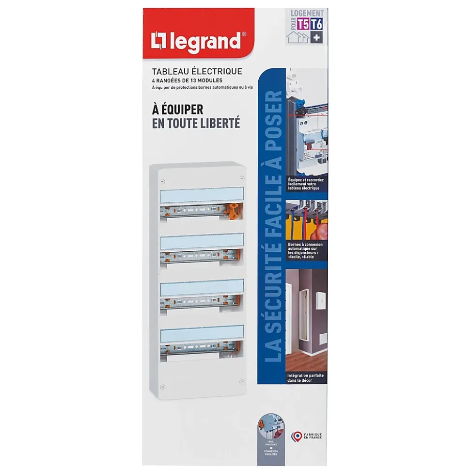 Tableau électrique à équiper 4 rangées - 52 modules Legrand