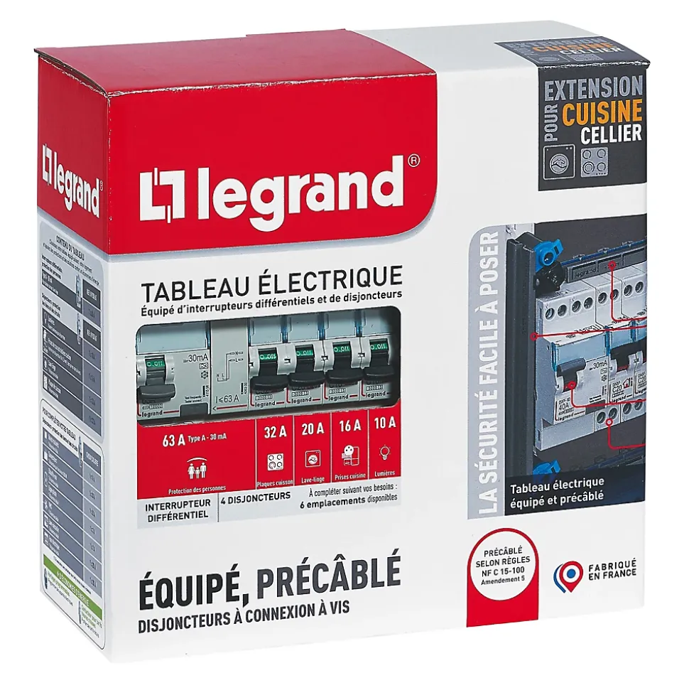 Tableau électrique pré-équipé et pré-câblé 1 rangée Legrand - 13 modules (5 inclus)