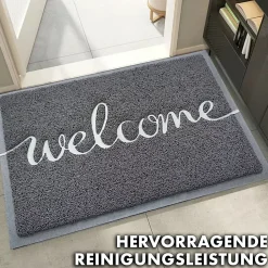Tapis de Porte Paillasson Spaghetti, Welcome - Gris, 40 x 60 cm