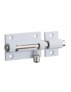 Targette pour porte de meuble, laiton poli blanc, pêne diamètre 8mm, 50x30mm - THIRARD