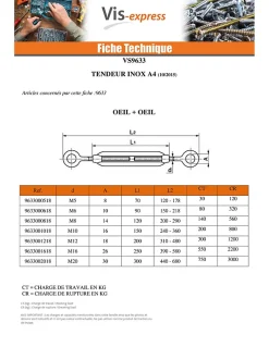 Tendeur crochet crochet M8X120 Inox A4 - 1 pièce
