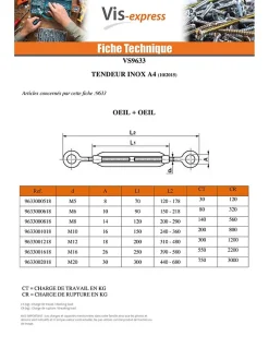 Tendeur crochet crochet M8X120 Inox A4 - 5 pièces