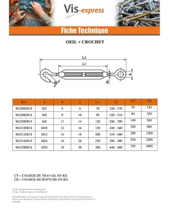 Tendeur crochet crochet M8X120 Inox A4 - 5 pièces