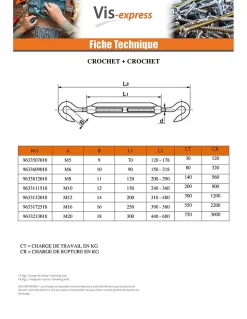 Tendeur crochet crochet M12X200 Inox A4 - 1 pièce