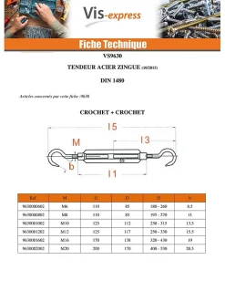 Tendeur crochet crochet 10X125 Acier zingué - 5 pièces