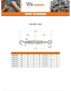 Tendeur crochet crochet 10X125 Acier zingué - 5 pièces