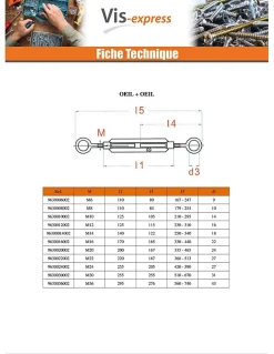 Tendeur crochet crochet 8X110 Acier zingué - 10 pièces