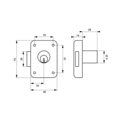THIRARD - Serrure de meuble en applique pour porte d'ameublement, droite, axe 25mm, 70x50mm, noir, 3 clés - THIRARD