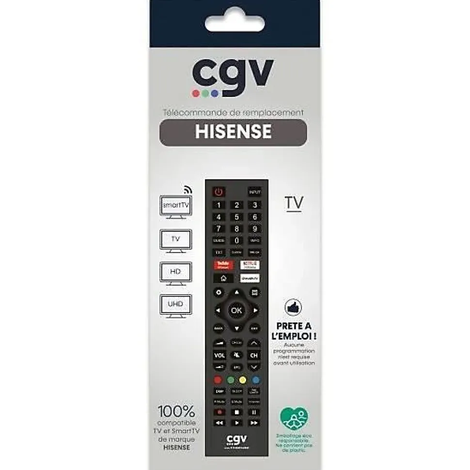 Télécommande CGV Fidelio Hisense 55 boutons Noire infrarouge prête à l'emploi