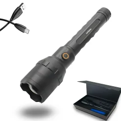 Torche Ultra Power 10000 Lumens FISHTEC LED COB Faisceau 300 m Aluminium Rechargeable 4 Modes Zoom