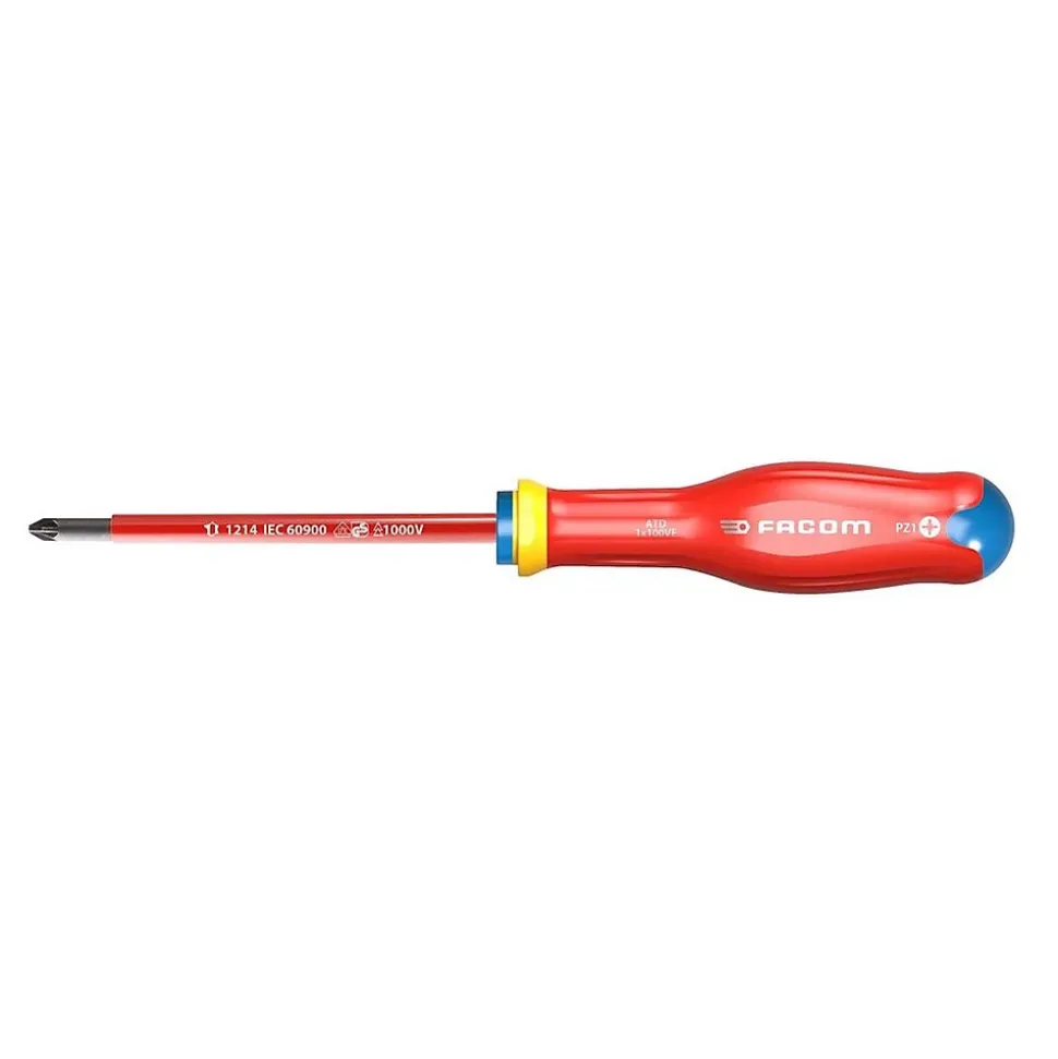 Tournevis électricien Protwist cruciforme Pozidriv isolé 1000V PZ1 4,5x100mm 210mm - FACOM - ATD1X100VE