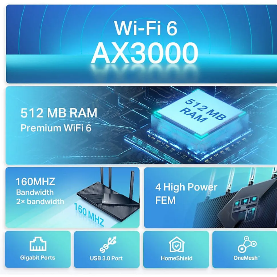 TPLINK - Routeur Archer AX55 - WiFi 6 - 3 Gbps - 4 ports Ethernet - USB 3 0 - WPA3