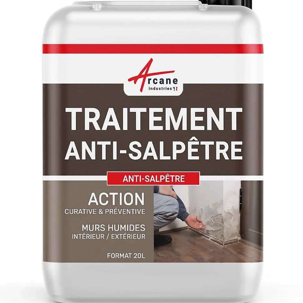 Traitement anti-salpêtre pour murs humide - ANTISALPÊTRE - 20 L (jusqu à 80m²) - ARCANE INDUSTRIES
