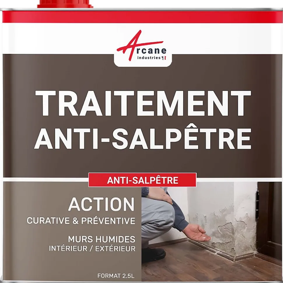 Traitement anti-salpêtre pour murs humide - ANTISALPÊTRE - 2.5 L (jusqu'à 10 m²) - ARCANE INDUSTRIES