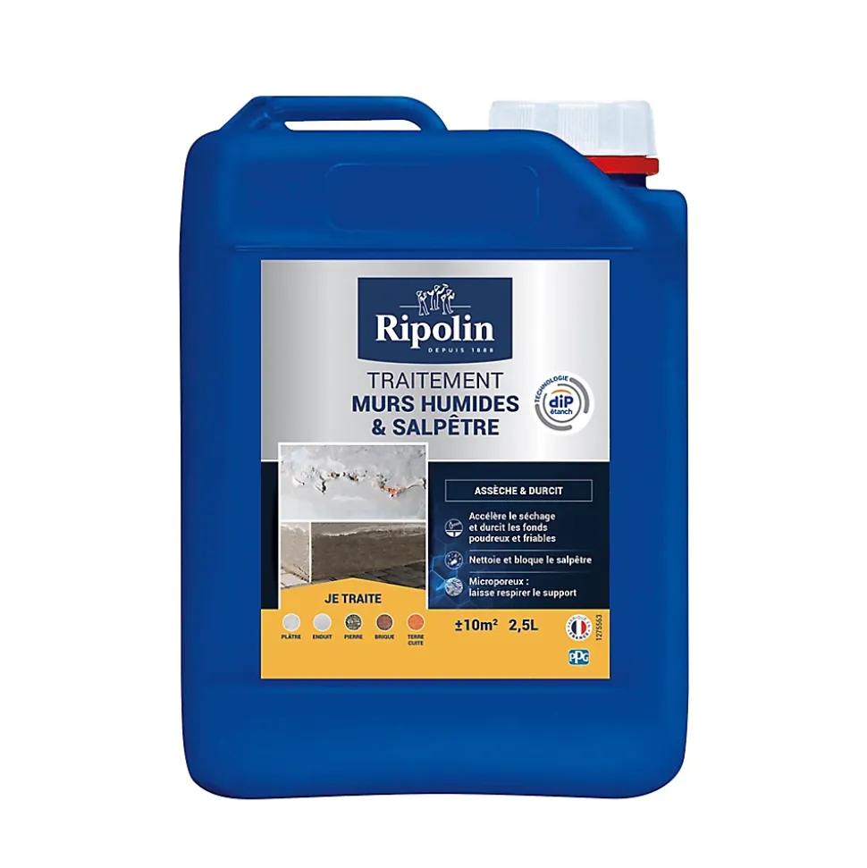 Traitement murs humides et salpêtre intérieur extérieur incolore Ripolin 2,5L