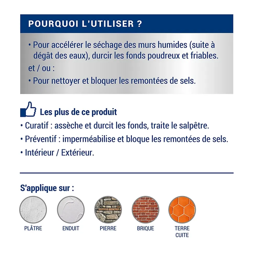 Traitement murs humides et salpêtre intérieur extérieur incolore Ripolin 2,5L