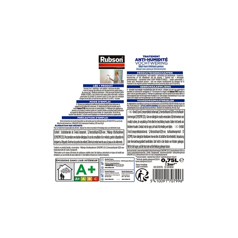 Traitement Murs Humides Rubson incolore bidon 0,75L