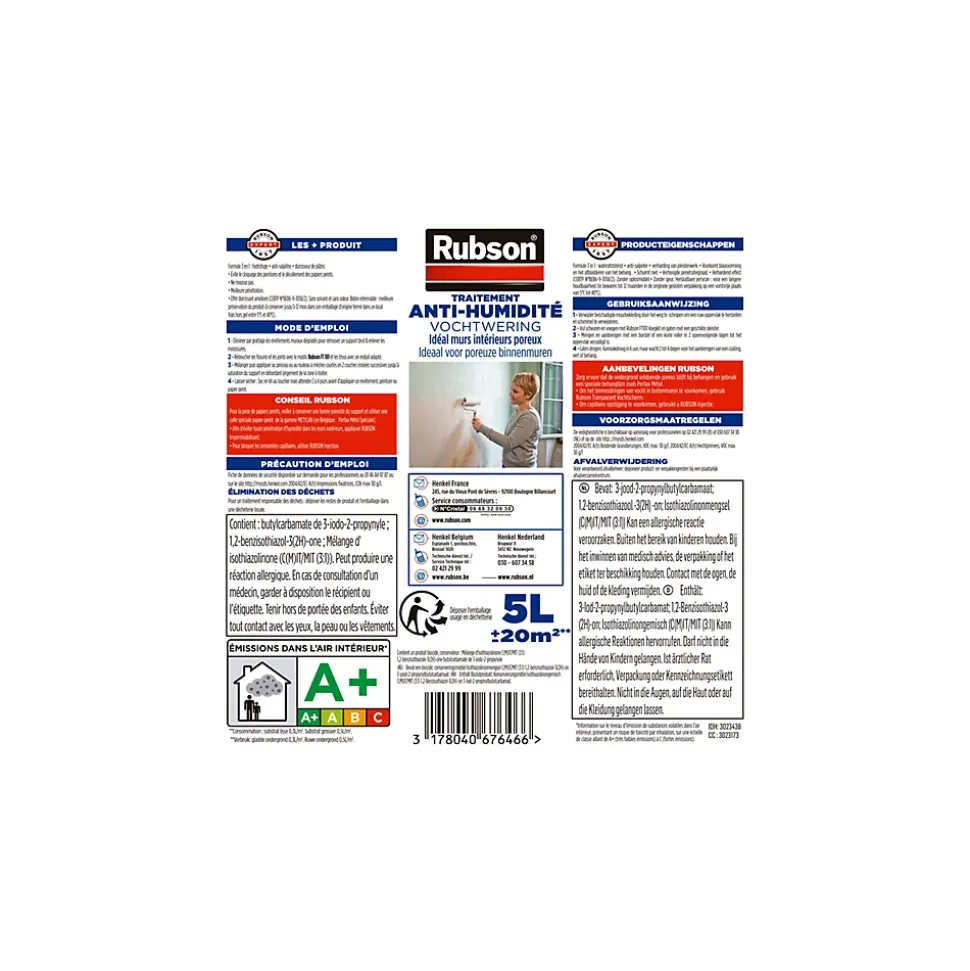 Traitement Murs Humides Rubson incolore bidon 5L
