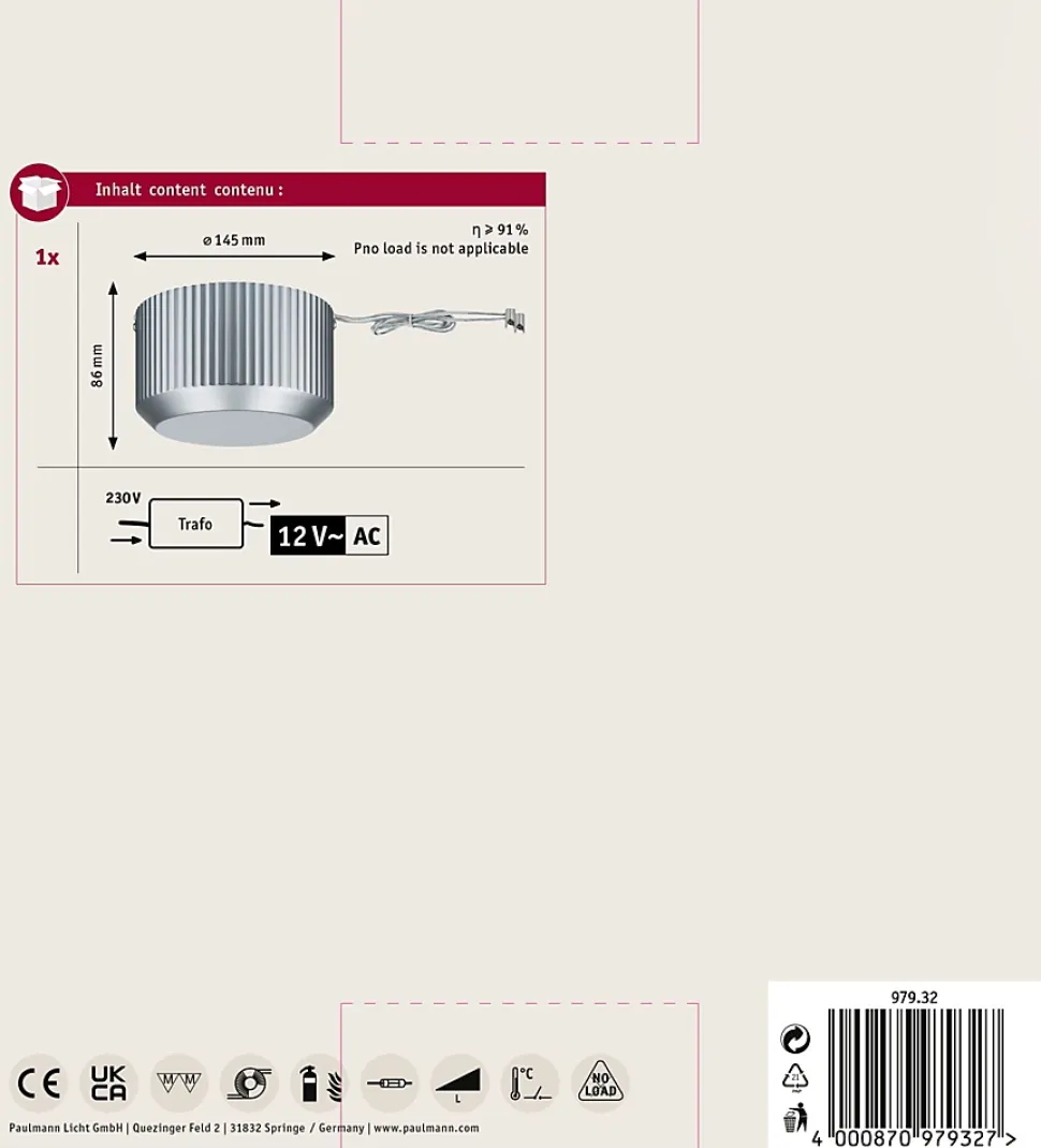 Transformateur Paulmann Toroidal 97932 pour Éclairage à Câble Basse Tension en Chrome