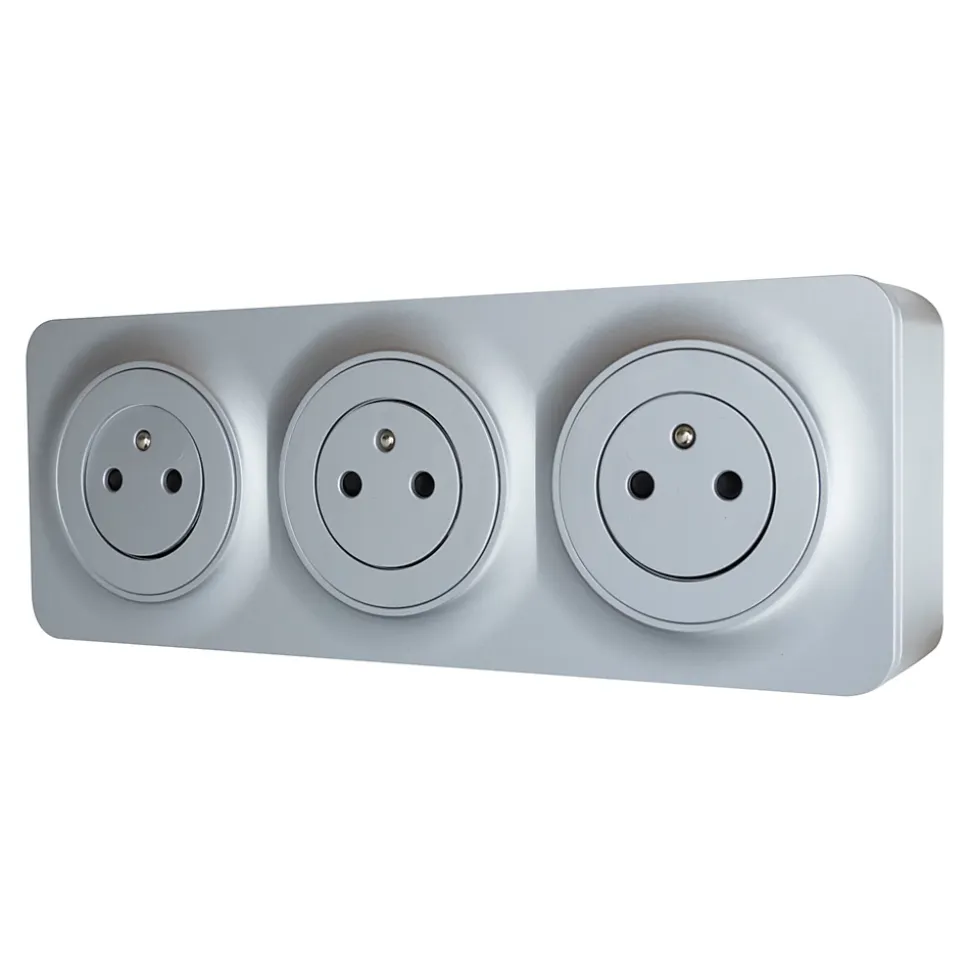 Triple prise avec terre prêt câblée Jacobsen Espen aluminium composable