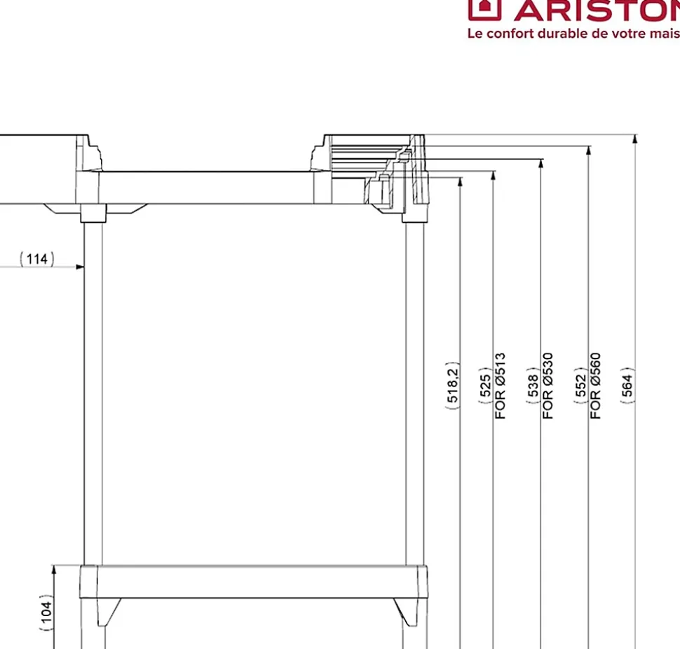 Trépied universel ajustable pour chauffe-eaux D. 513 / 530 / 560 mm - Ariston