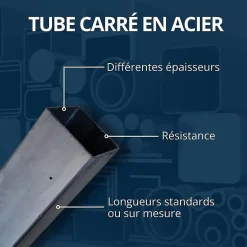 Tube carré acier 40 mm ep 3 mm, Longueur : 3 metres - Comment Fer