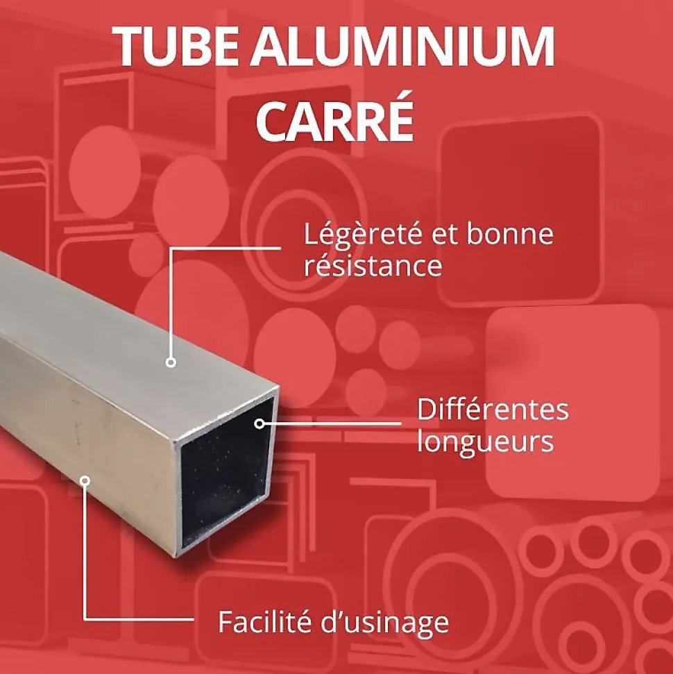 Tube carré aluminium 25x25 ep 2 mm, Longueur : 2 metres - Comment Fer