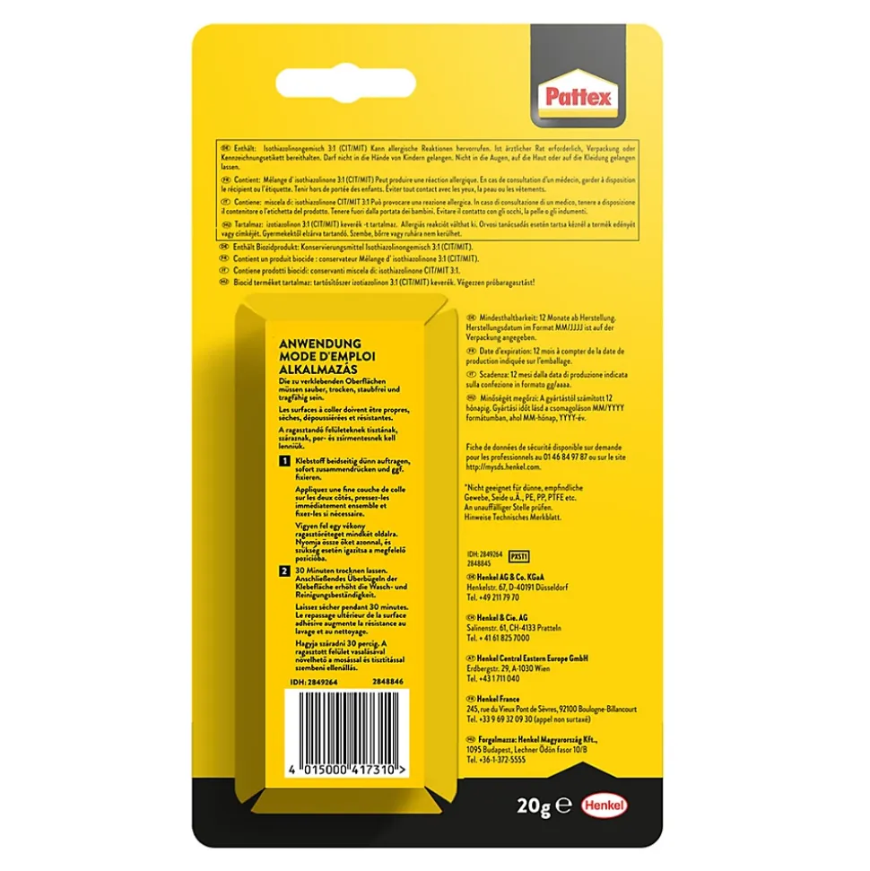 Tube de colle pour tissu, 40 ml Pattex