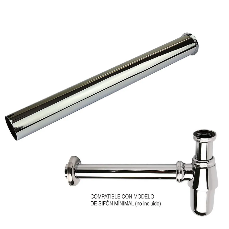 Tube d'extension de siphon de vidange rond avec une finition chromée brillante en laiton Kibath