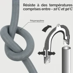Tuyau de vidange, d'évacuation universel pour machine à laver, lave vaisselle - Gris - 2 m - Linxor