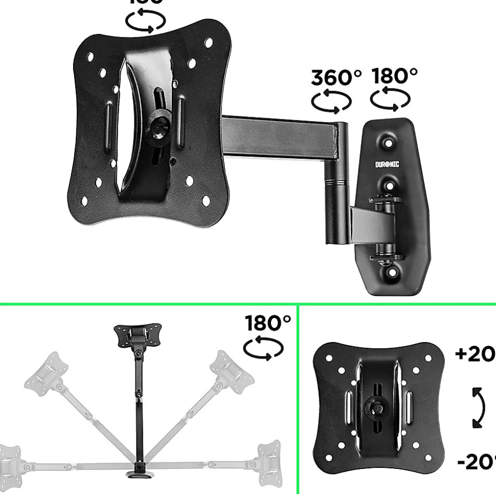 TVB0920 Support TV mural pour écran de 13 à 30 pouces Pivotant Inclinable Charge max 18 kg VESA 50 100 Télé LED LCD OLED Duronic